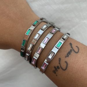 Pulsera Esmeralda plateada